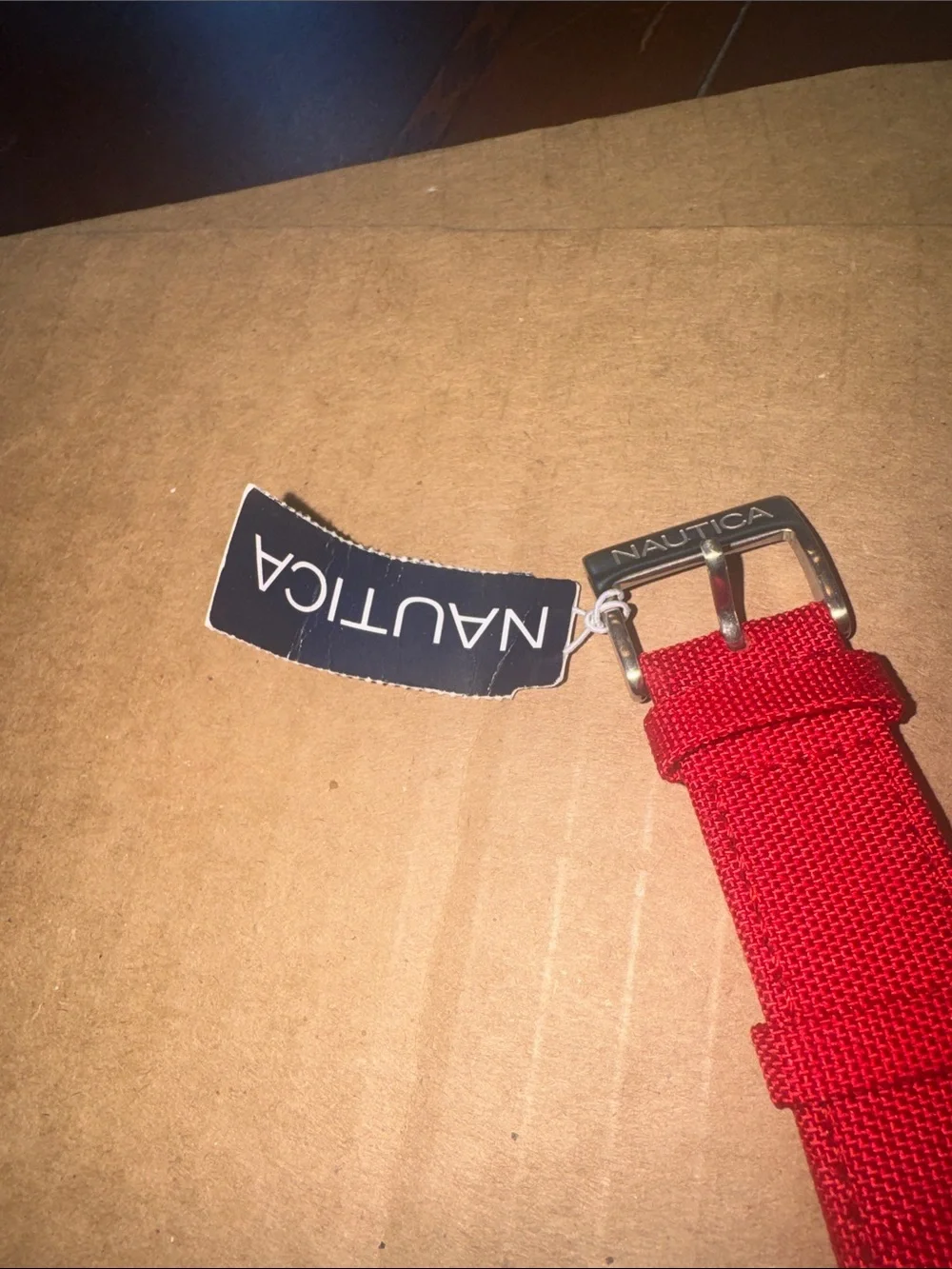 Nautica Men's Red Canvas Strap Watch with Black Dial and Silver Case